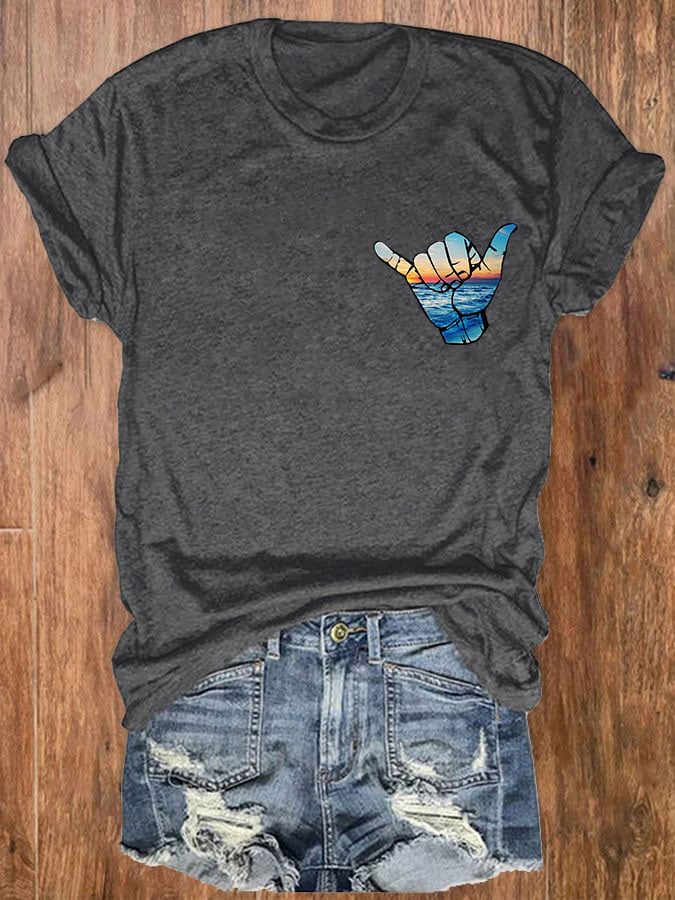 Women's Hawaiian Shaka Gesture Print T-shirt