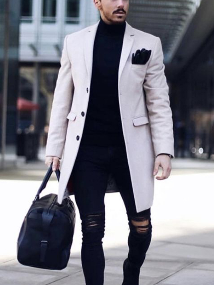 Men's fashion geometric print mid-length coat 046