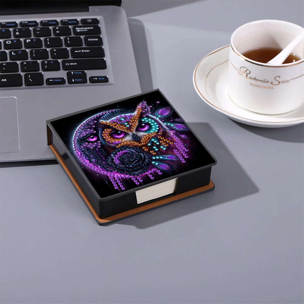 PU 5D Diamond Painting Kit Note Box DIY Diamond Art Notepad Box (Moon Owl)