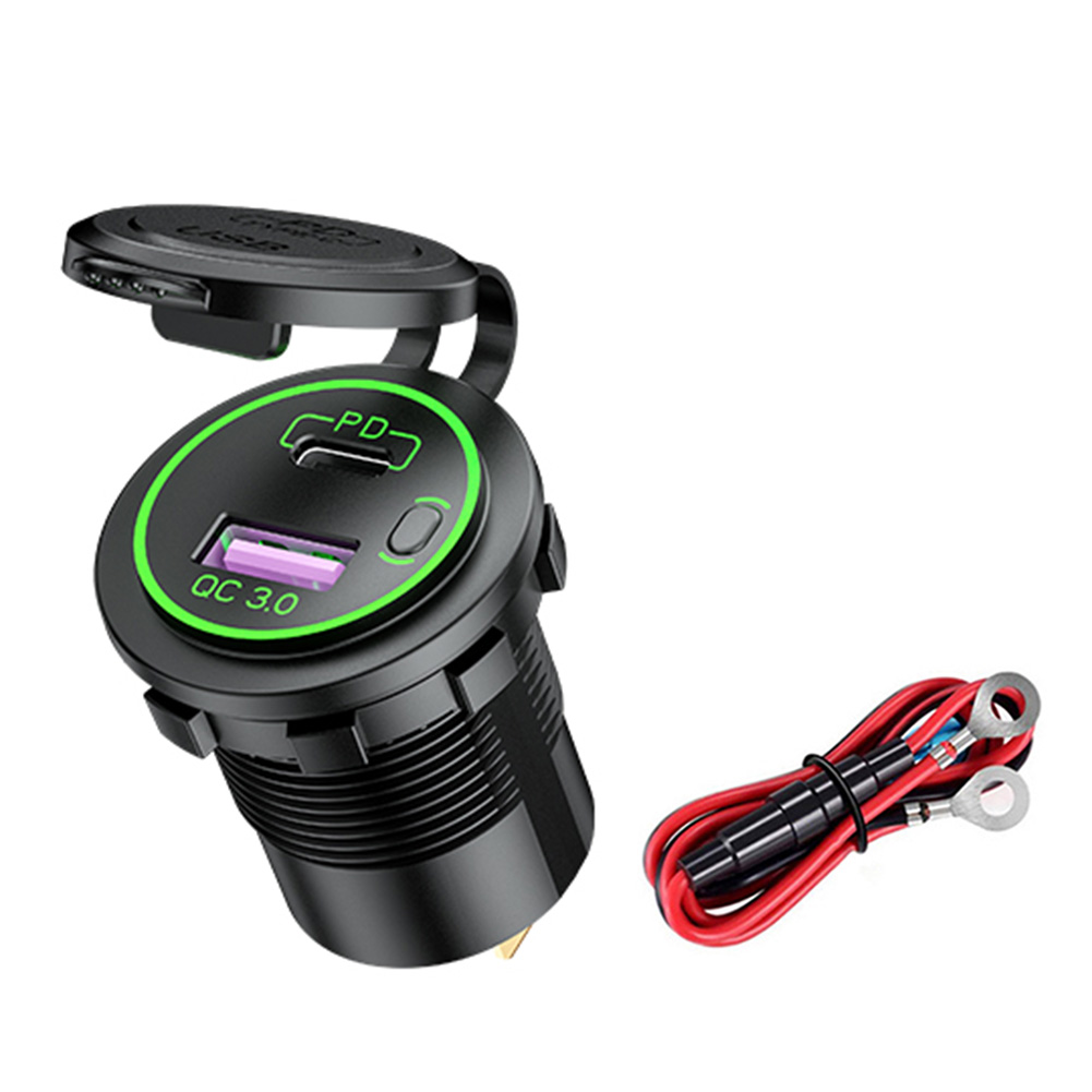 

Car Boat Dual USB Charger PD + QC 3.0 USB Charger Socket + Wires, Red, 501 Original