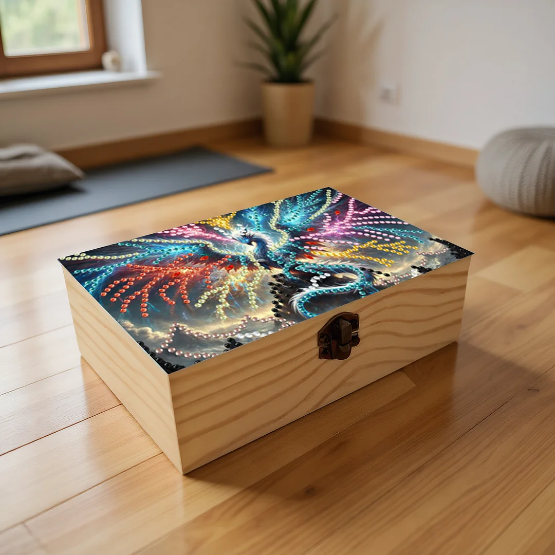 5D DIY Diamond Painting Handmade Wood Storage Box for Home Decor (Dinosaur)