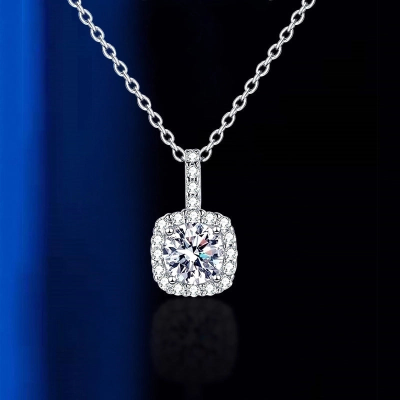 925 Sterling Silver Moissanite Plating Inlay Geometric Pendant Necklace