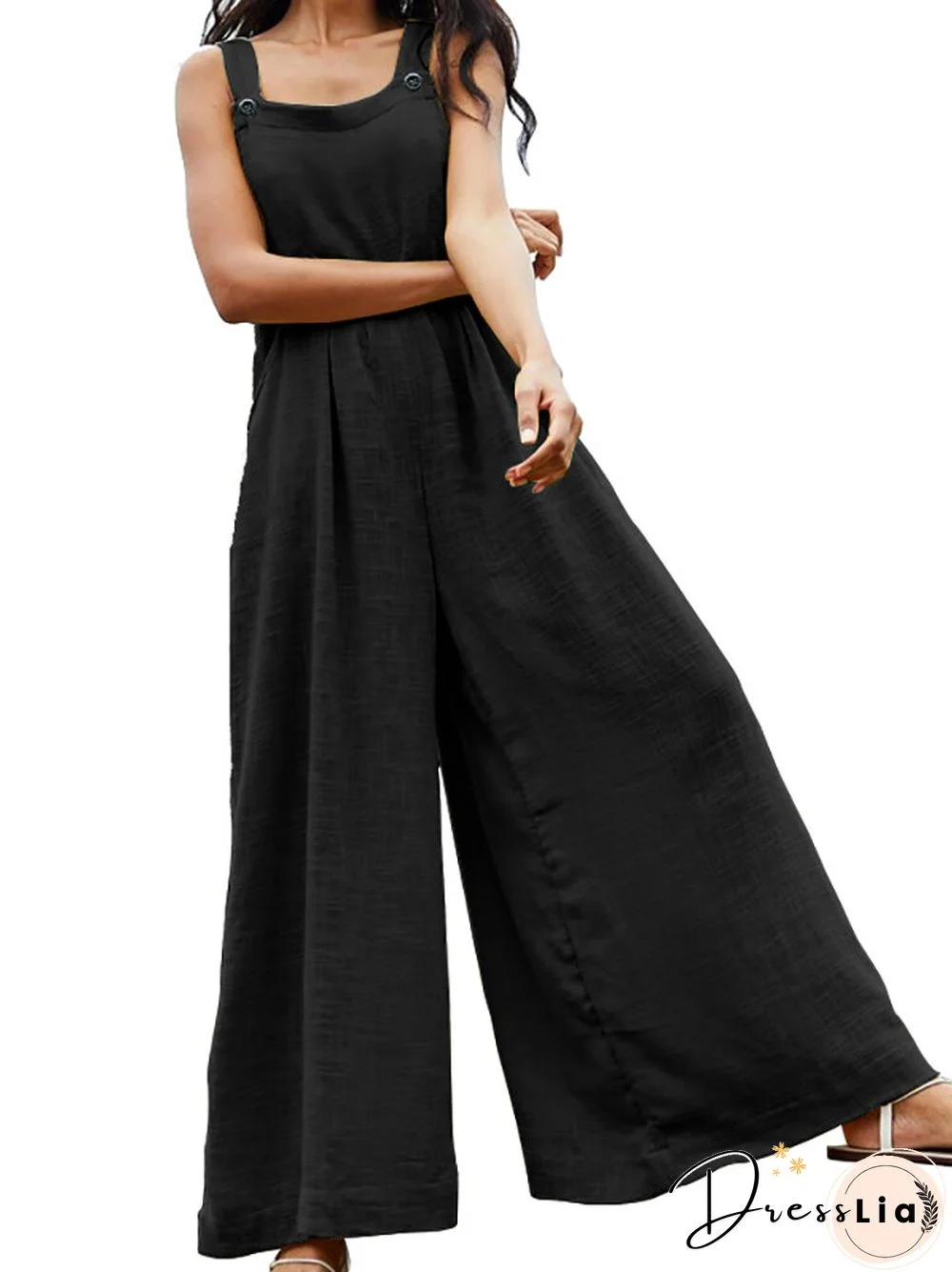 Casual Solid Color Flared Wide Leg Overall Jumpsuits