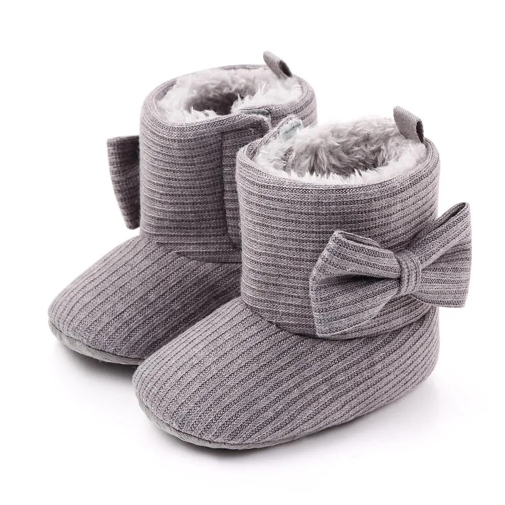 Newborn Toddler Baby Girls Boys Snow Boots, Soft Sole Anti-Slip Crib Shoes Winter Warm Cozy Bowknot Booties Winter Warm