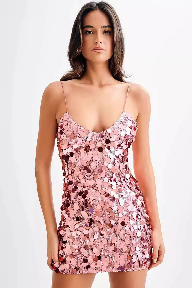 Party Pink Sequin Bodycon Cami Mini Dress