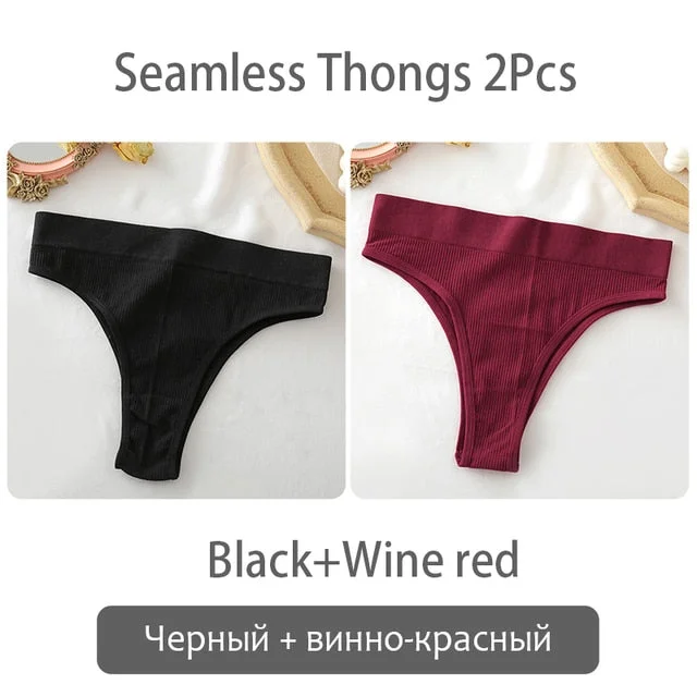 2PCS/Set Women's thong High Waisted Seamless Women's Panties Comfortable Briefs 6 Solid Colors S-XL Sexy Underpants For Women