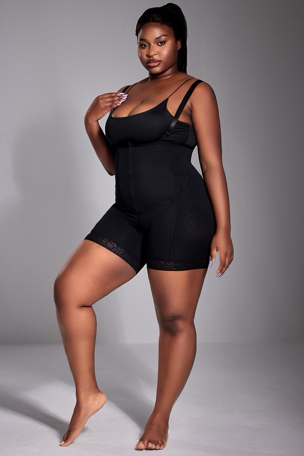 Design Plus Size Daily Shapewear Shorts Black One-Piece High-Waisted Button-Down Strong Waistband Butt-Lifting Shapewear