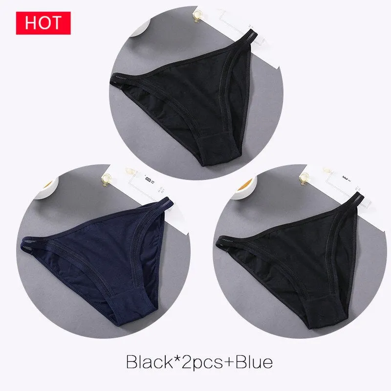 FINETOO M-2XL Bow Cotton Panties 3Pcs/set Women Briefs Girls Plus Size Underpants Low-rise Hollow Underwear Female Lingerie 2021