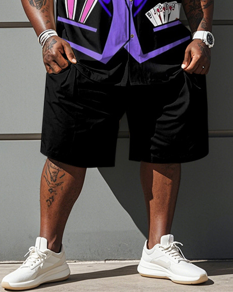 Men's Plus Size Street Fashion Purple Bunny Suit Cosplay Printed Shirt Shorts Suit