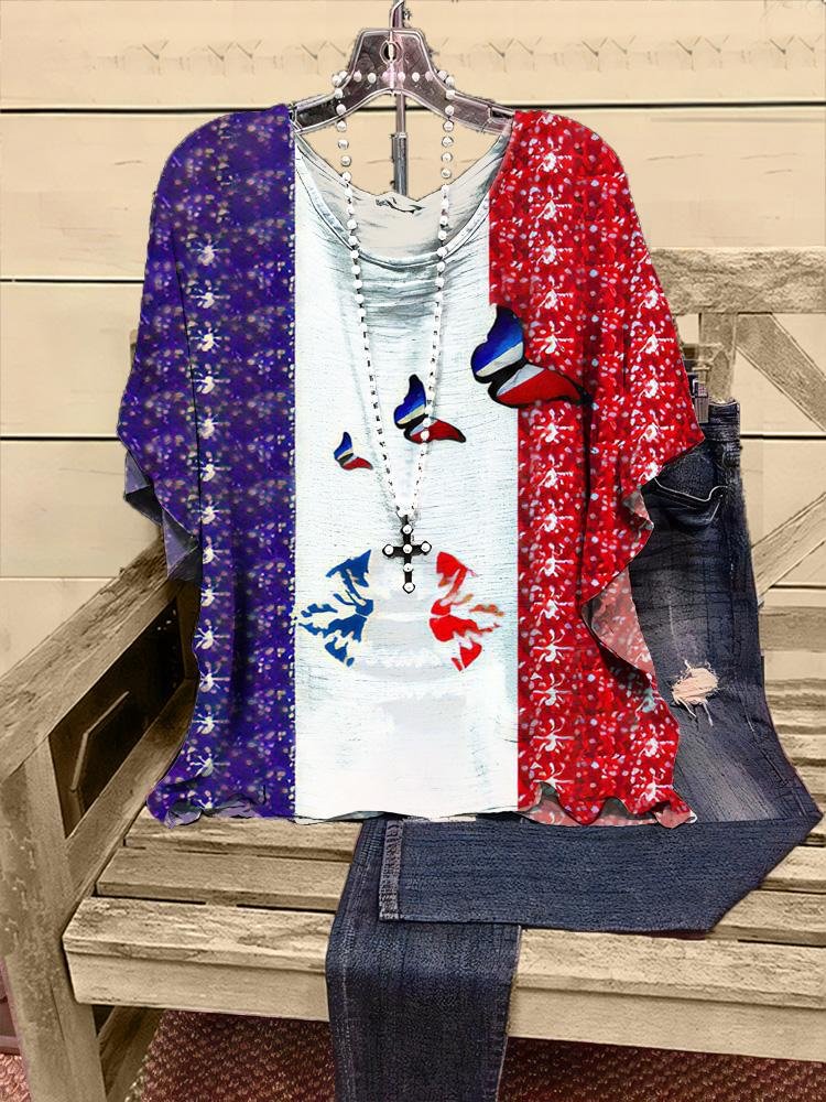 Women's New Casual Flag Printing Half-sleeve V-neck T-shirt