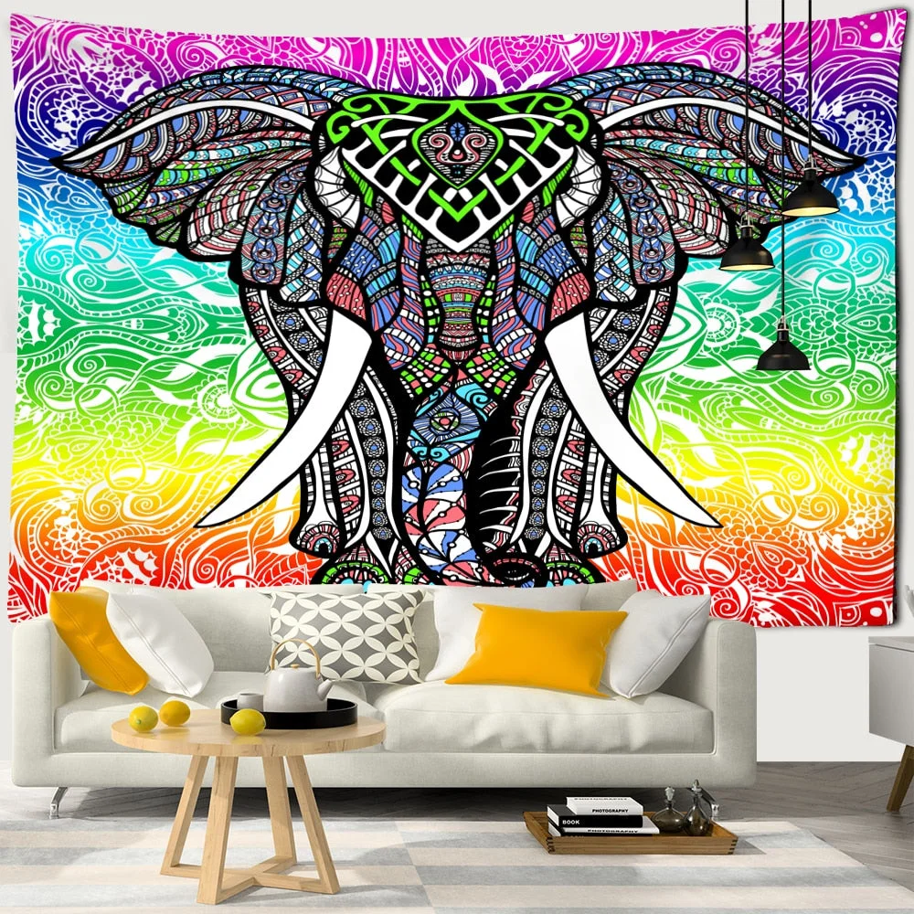 India Mandala Elephant Tapestry Wall Hanging Bohemian Sandy Beach Picnic Throw Rug Blanket Camping Tent Travel Sleeping Pad