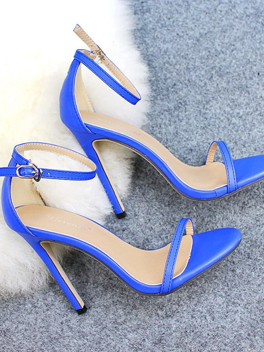 Solid Color T Strap Peep Toe Beach High Heels Casual Sandals