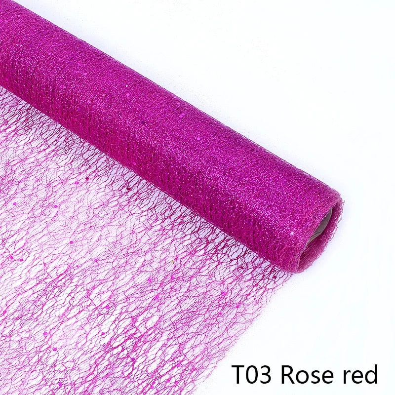 50cm*5Y Gold Wire Tissue Tulle Roll Spool Craft Wedding Party Decoration Bouquet Wrap Organza Sheer Gauze Element Table Runner