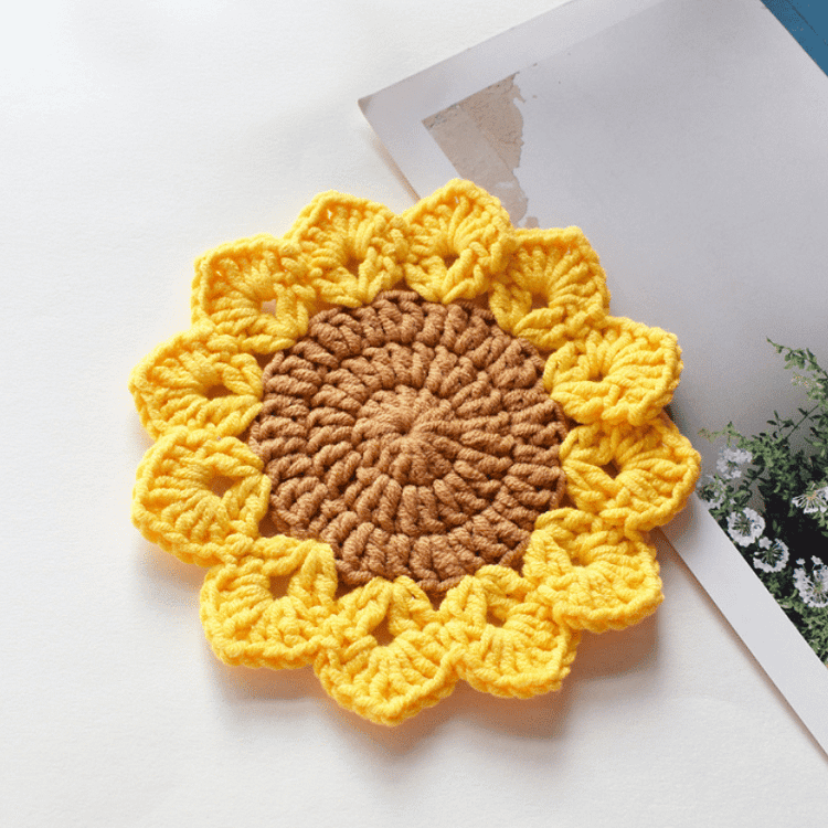  Lulusnow Handmade Yellow Sunflower Crochet Coasters