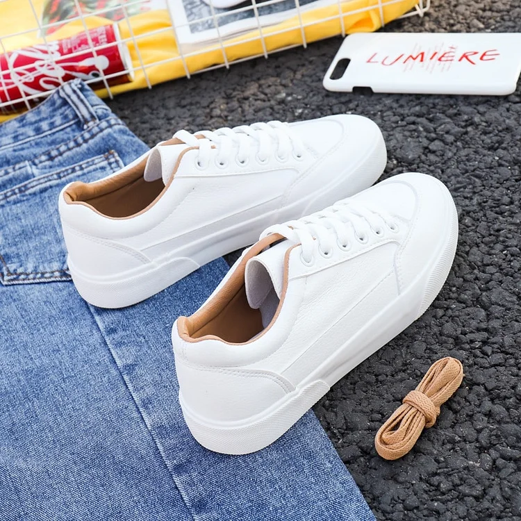 Dubeyi Women Sneakers Leather Shoes Spring Trend Casual Flats Sneakers Female New Fashion Comfort White  Vulcanized Platform Shoes