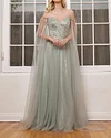 Elegant Tulle Beaded Cape Sleeve Gown