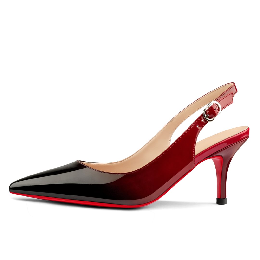 2.36" Women's Kitten Heel Pointed Toe Sandals Slingback Shoes Red Bottom Pumps Gradient Color-MERUMOTE