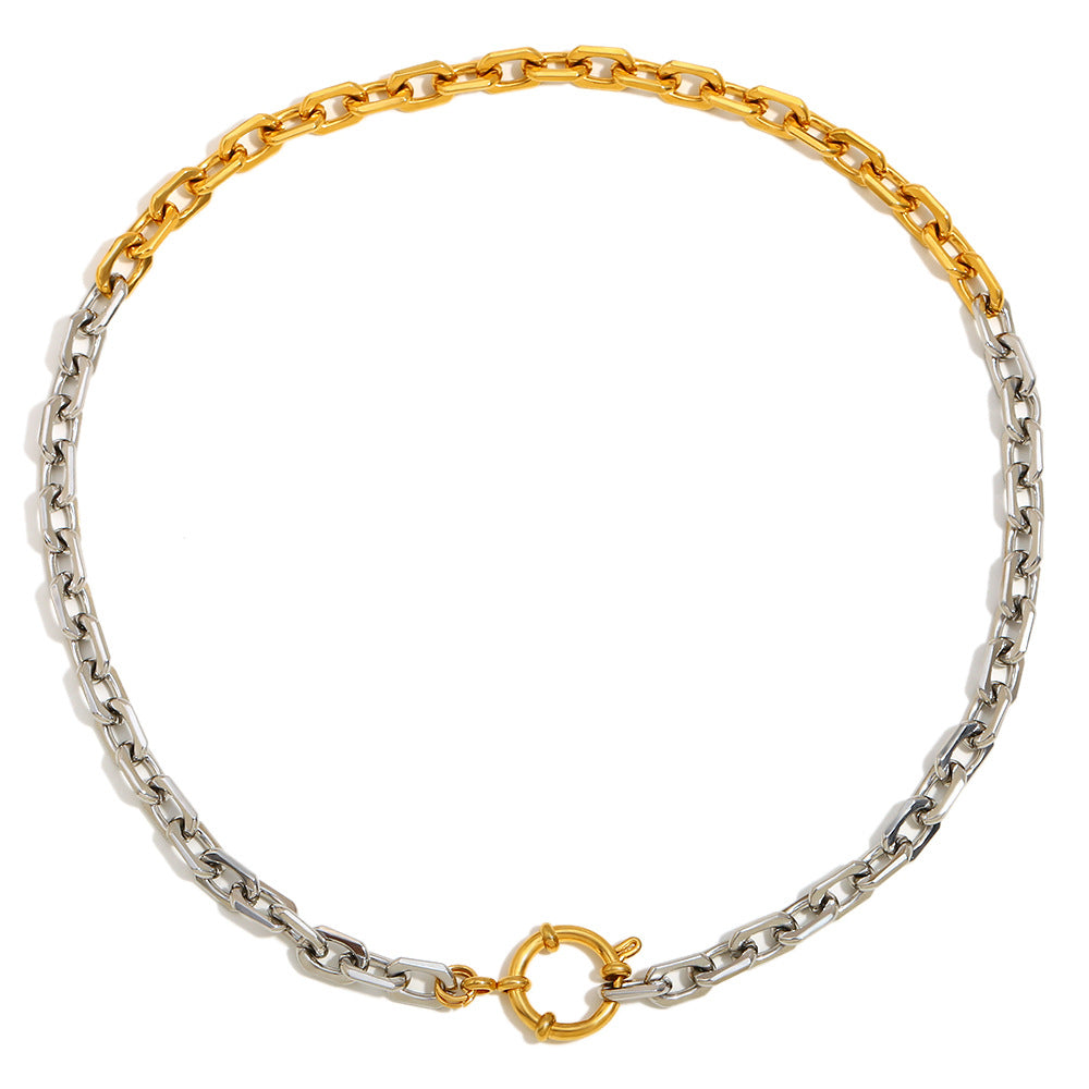 Versatile Personality Niche Fashion Necklace Stainless Steel Plated 18K Gold Spring Buckle Square Chain