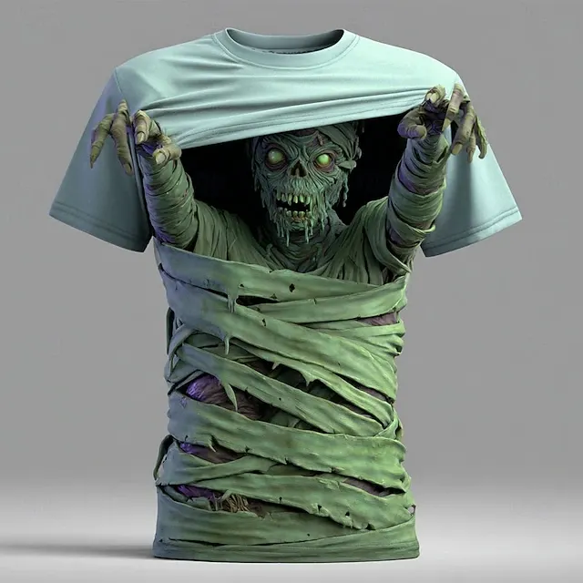 Men's Halloween Optical Illusion Bandage Zombies 3d Exaggerated Design Short Sleeve T-shirt  artssus
