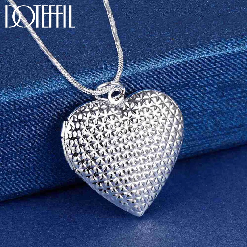 DOTEFFIL 925 Sterling Silver Heart Photo Frame 16-30 inch Snake Chain Necklace For Woman Man Jewelry