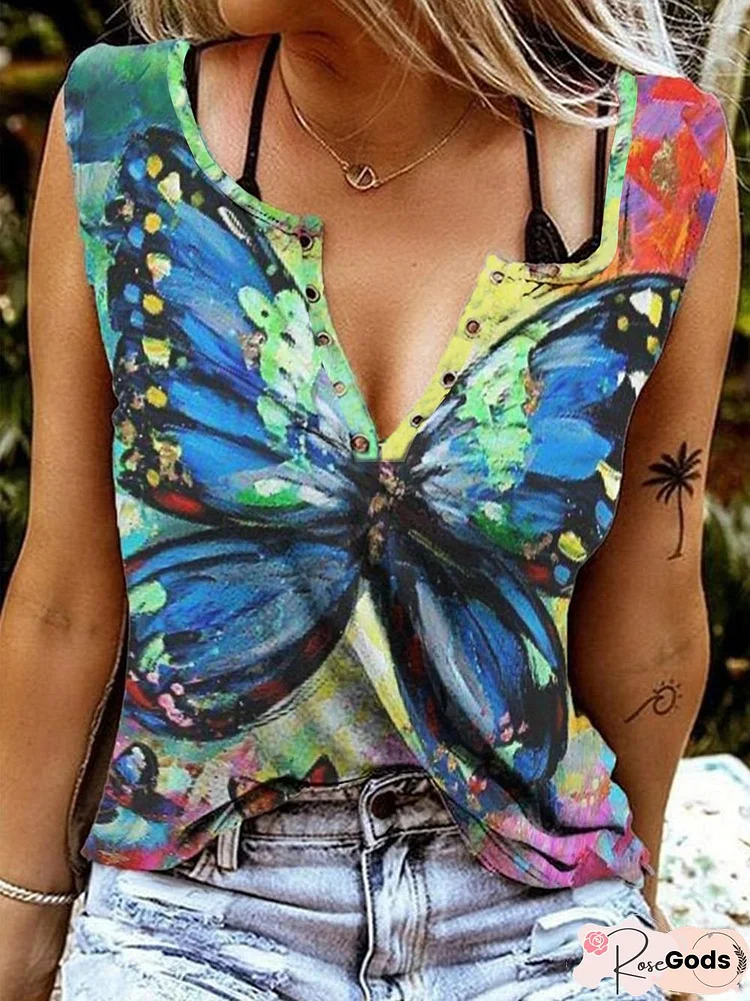 A Stylish Sleeveless Vest With A Tie-Dye Butterfly Pattern