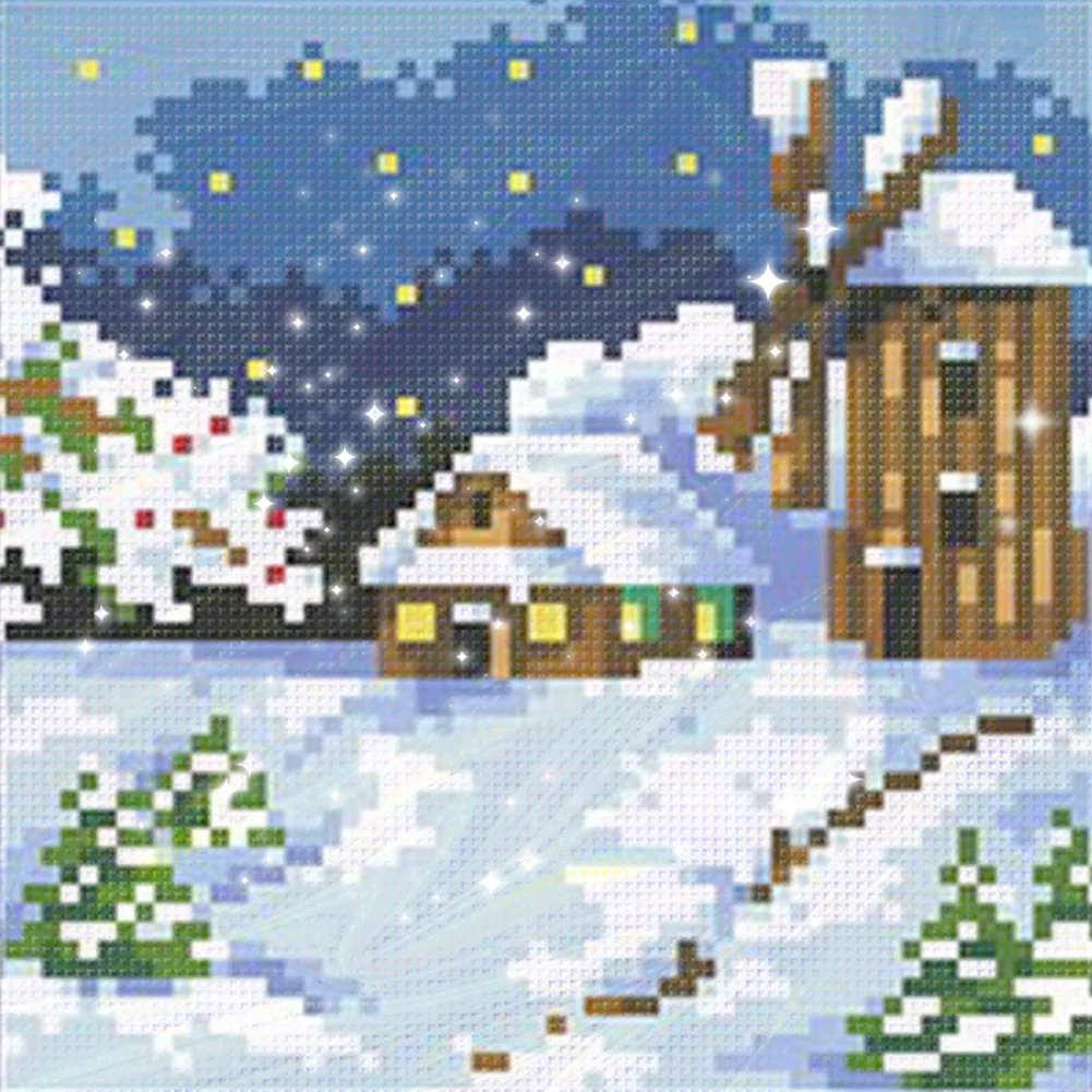 9CT Full Stamped Cross Stitch Bead Embroidery - Landscape Winter(Canvas|17*17CM)