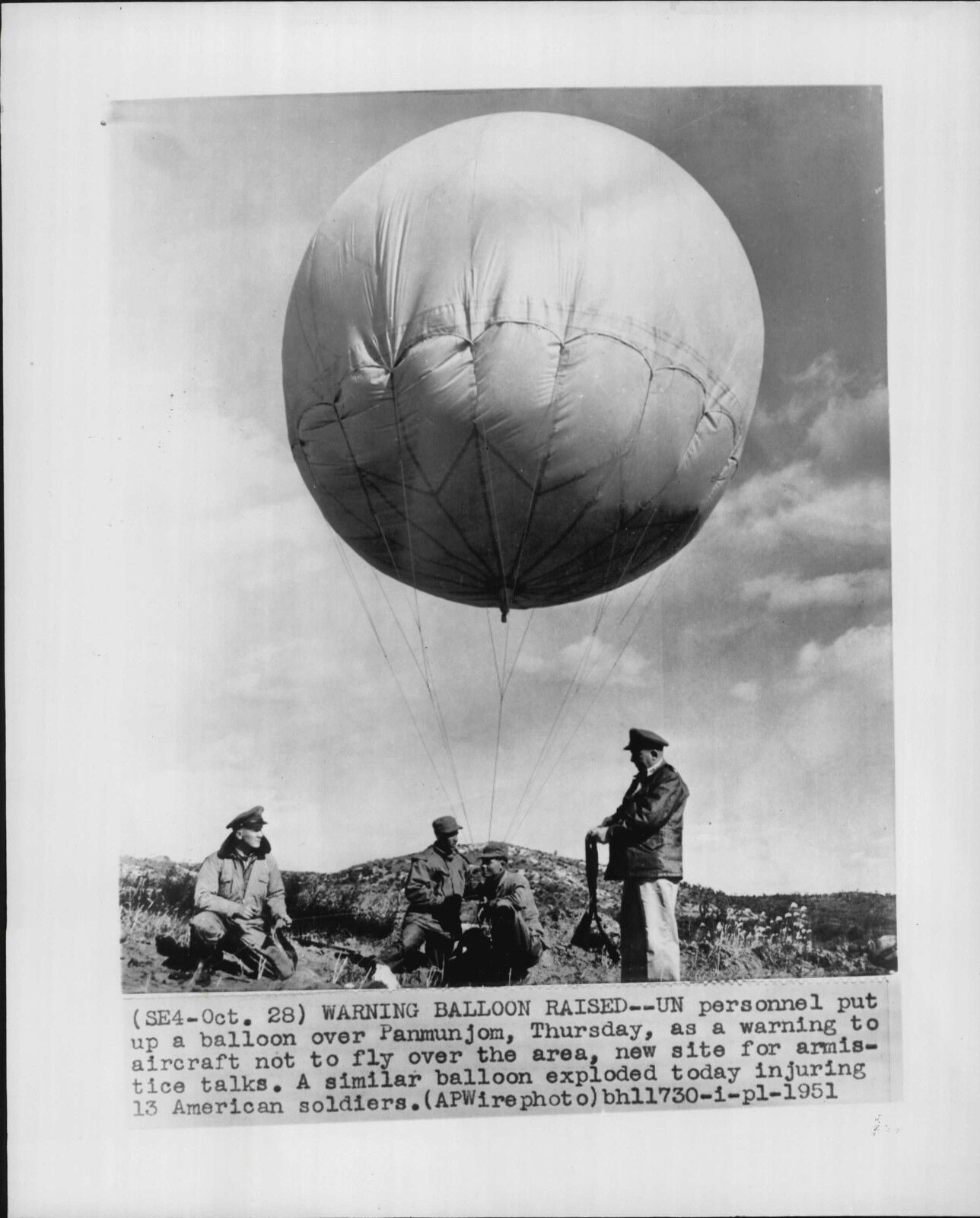 Warning Balloon at Panmunjom at Peace Talks 1951 Korea War Press Photo Poster painting