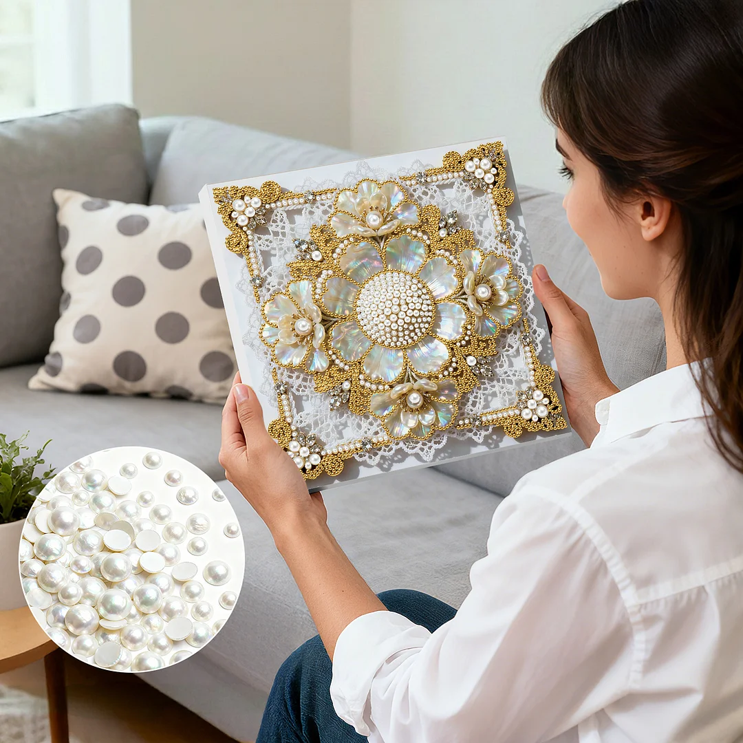 Flowers DIY Pearl Diamond Art Kit for Adults Home Decor 25x25cm With Frame