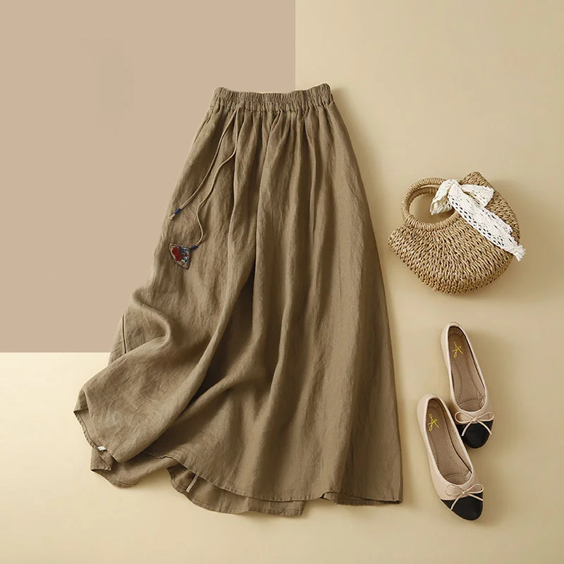 Literary lazy design sense of cotton and linen skirt