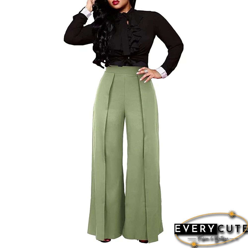 Light Green Back Zipper Casual Wide Leg Pants