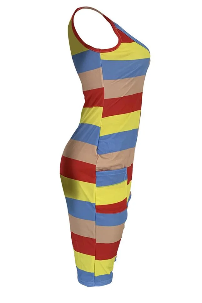 Sexy Color Striped Suspenders Jumpsuit