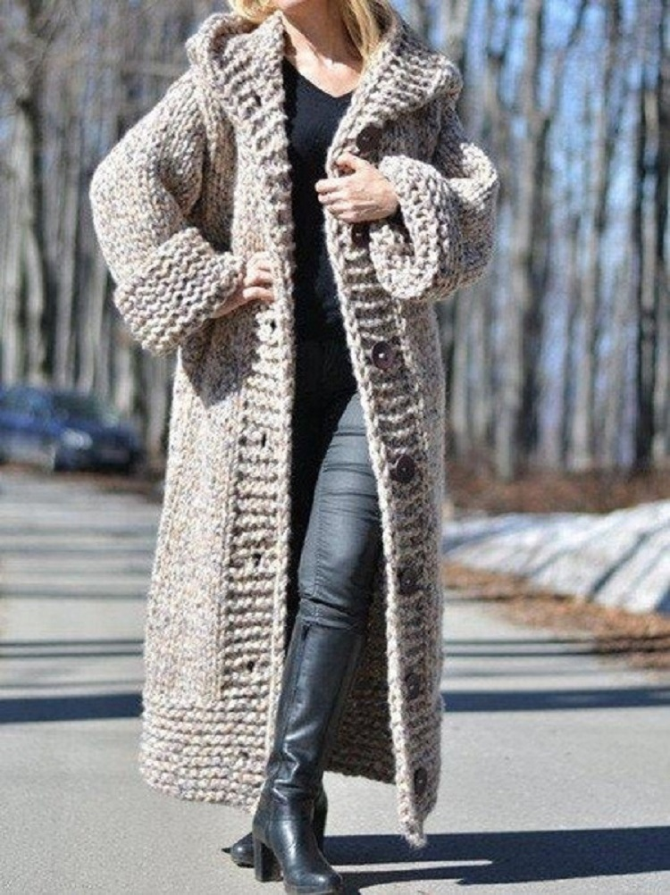 Plain Casual Long Cotton Sweater Coat