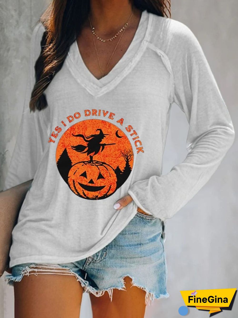 Women's Yes I Do Drive A Stick Witch Print Casual T-Shirt