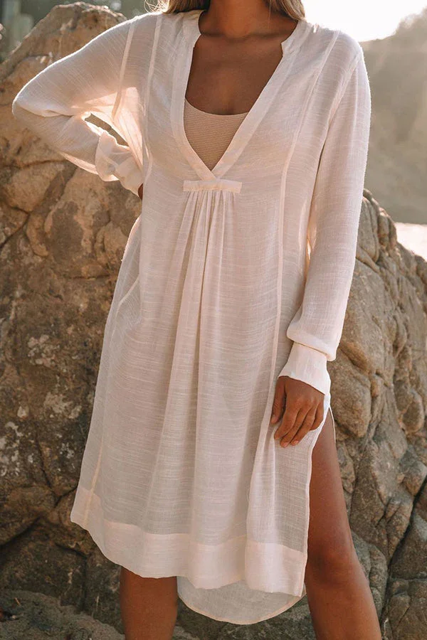 A Perfect Travel Linen Blend Pocketed Cover-up Dress