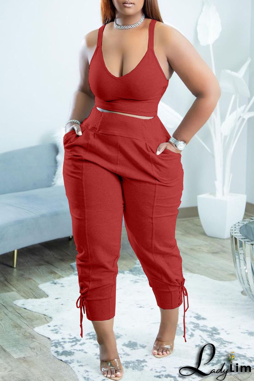 Yellow Casual Sportswear Simplicity Solid Bandage Vests Spaghetti Strap Sleeveless Two Pieces