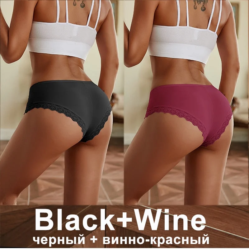 2PCS/Set Women Underwear Lace Panties Underwear Sexy Seamless Female Lingerie Intimate Underpants Cheekie Panties Floral Finetoo