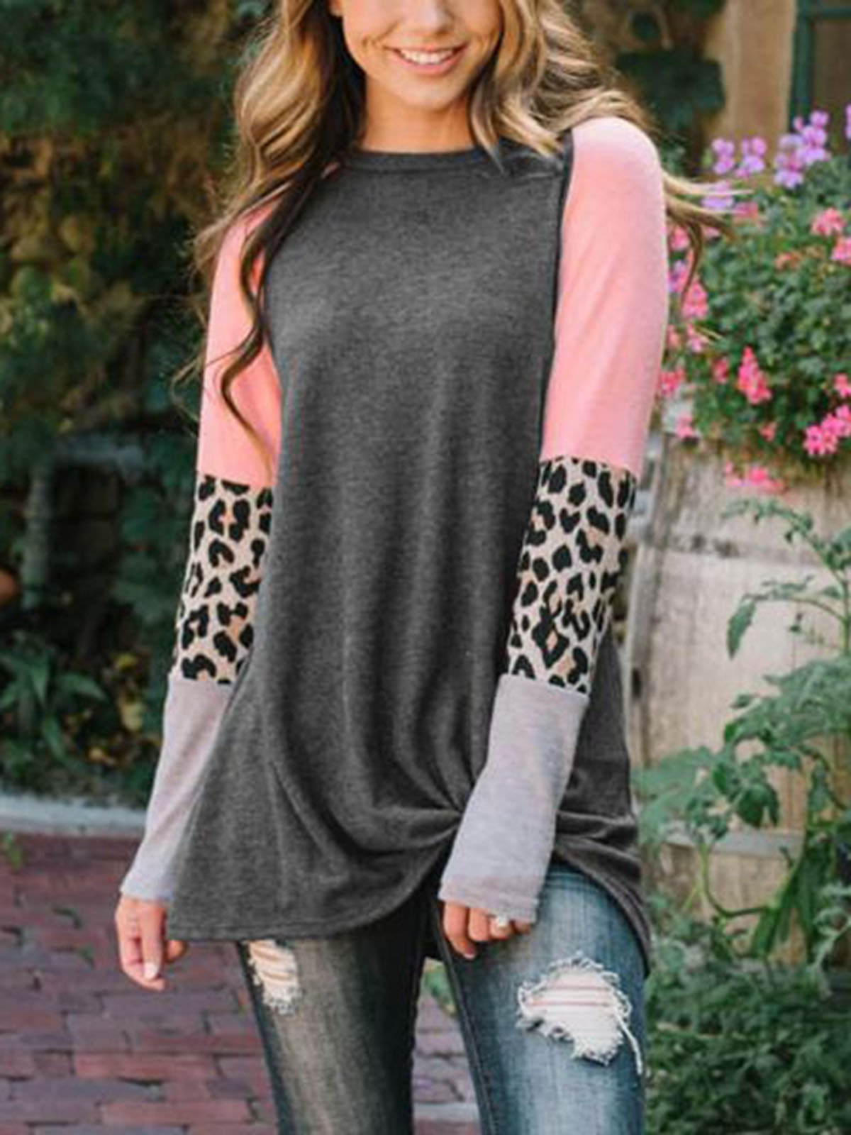 Casual Leopard Print Patchwork T-shirt