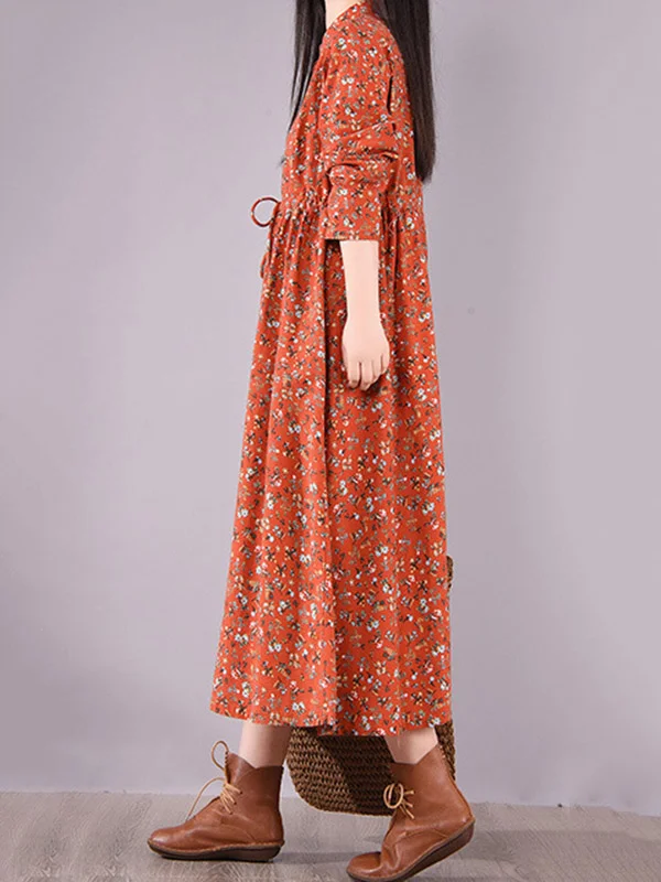 Chic Floral Midi Dress with Lapel Frenum Detail