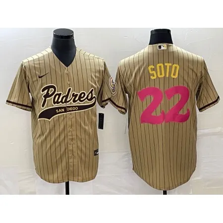Men's San Diego Padres #22 Juan Soto Tan Cool Base Stitched Baseball Jersey SCU6