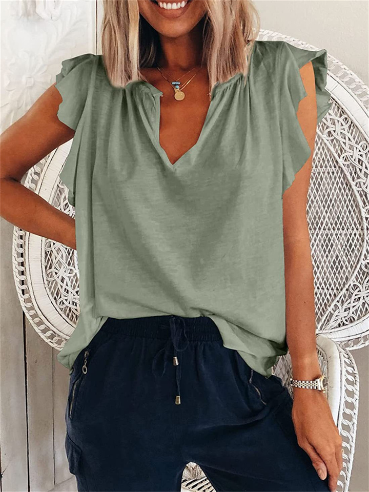 Women's Spring and Summer New Fashion V-neck Short-sleeved Loose Top T-shirt Short-sleeved