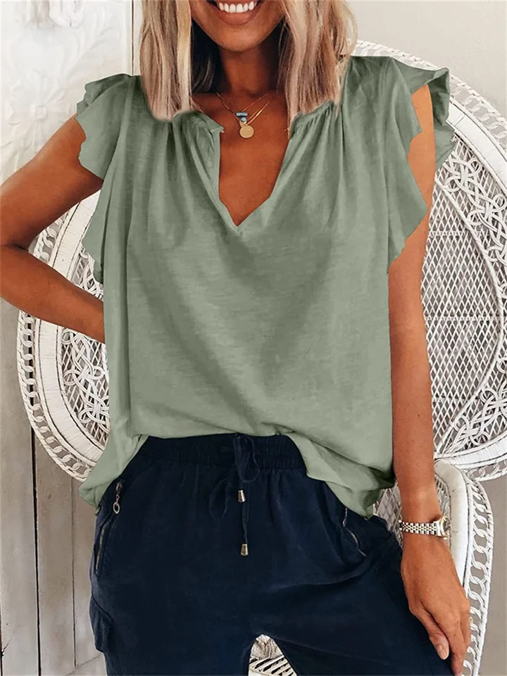 Women's Spring and Summer New Fashion V-neck Short-sleeved Loose Top T-shirt Short-sleeved | 168DEAL