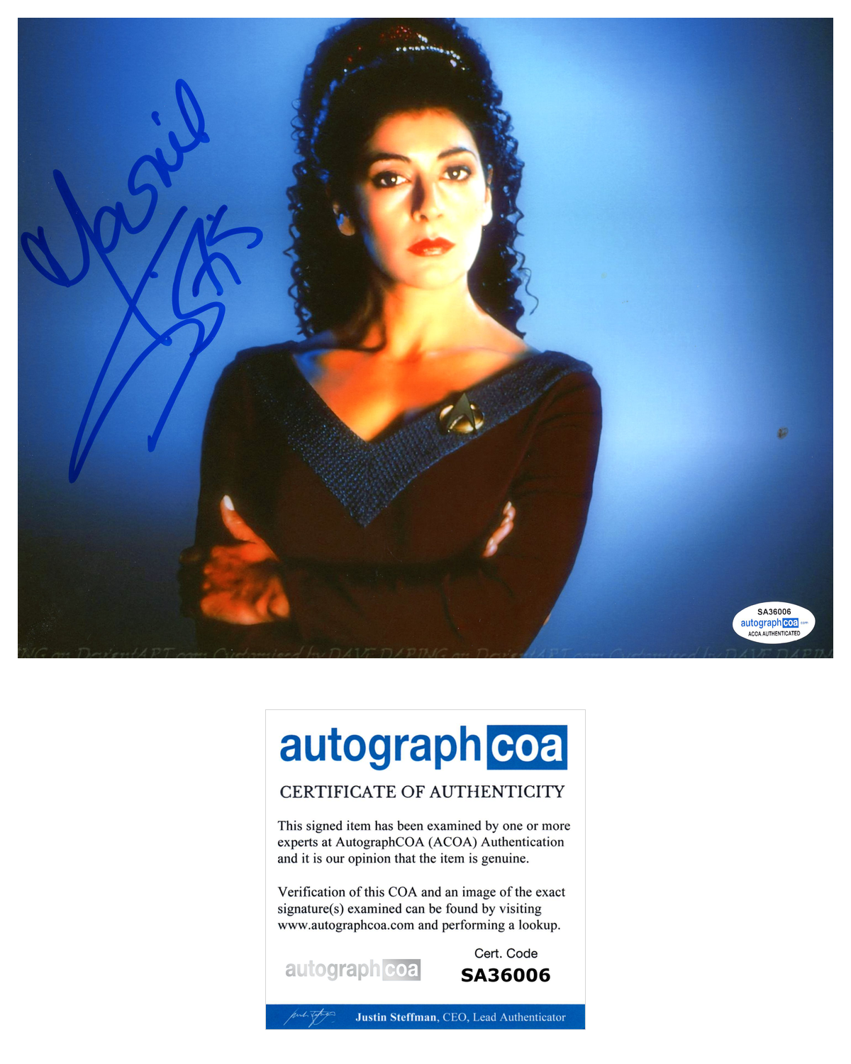 Marina Sirtis Signed Autographed 8x10 Photo Poster painting Star Trek Actress ACOA COA