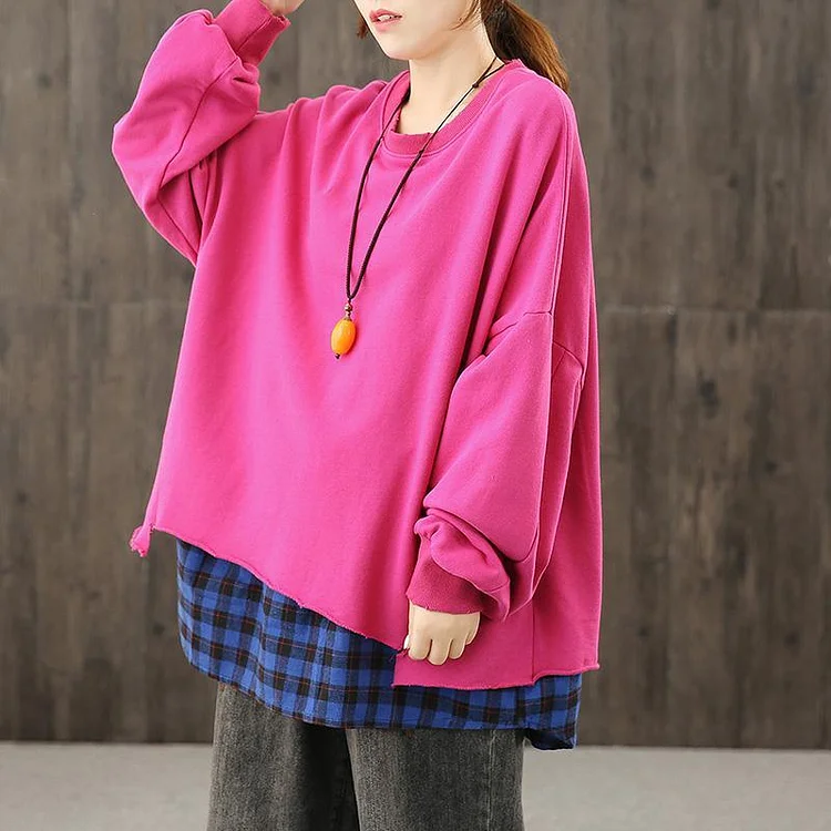 Style rose Tunic o neck patchwork fall shirt