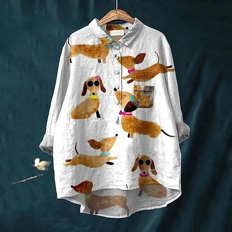 Comstylish Women's Cute Dog Dachshund Art Printed Casual Shirt