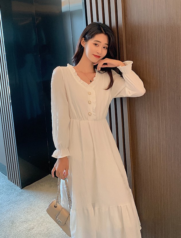 White Long Sleeve Casual Dresses