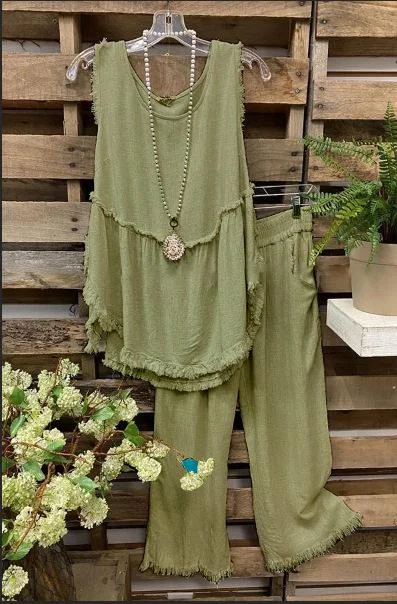 Sleeveless Casual Linen Vest+Pants