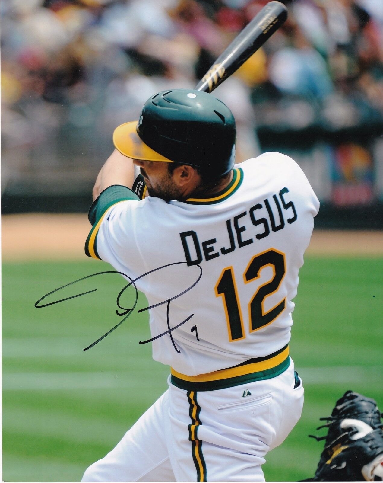 DAVID DEJESUS OAKLAND A'S ACTION SIGNED 8x10