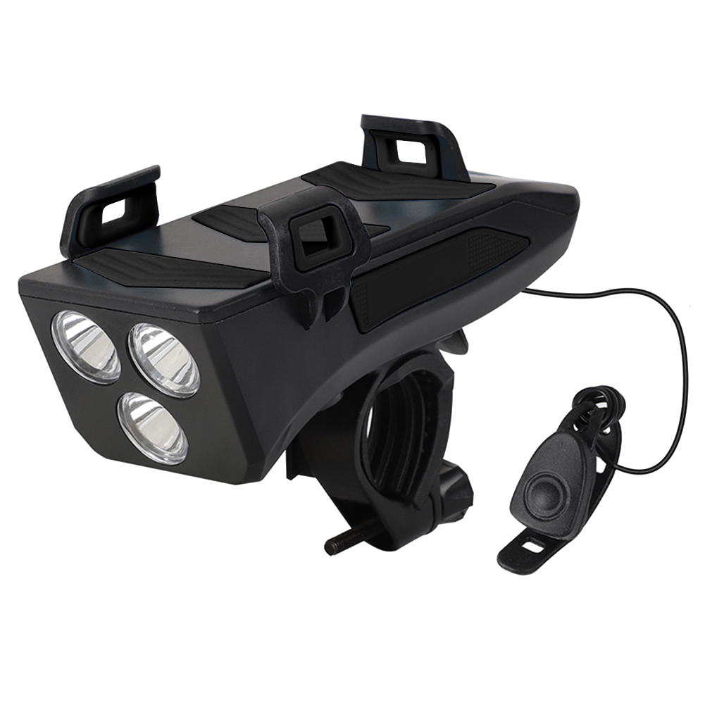 

4 in 1 Bicycle Phone Charger Holder Speaker Headlight Alarm Cycling Lights, Black, 501 Original