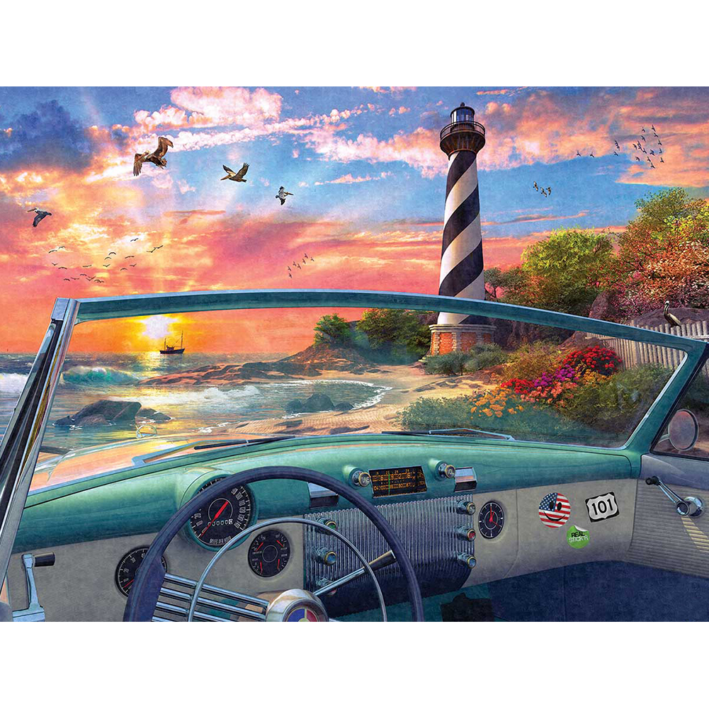 Sea Car Lighthouse - Round Drill Diamond Painting - 40*30CM, 501 Original