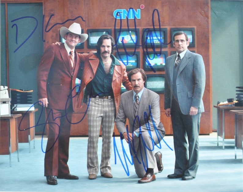 ANCHORMAN 2 CAST SIGNED Photo Poster painting x4 Will Ferrell, Steve Carell, Paul Rudd, David Koechner wcoa